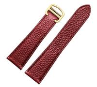 dongrif Genuine Leather Watch Strap For Cartier Tank London Solo Lychee Textured Cowhide Watchband(Red-Gold,22mm)