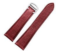 dongrif Genuine Leather Watch Strap For Cartier Tank London Solo Lychee Textured Cowhide Watchband(Red-steel,25mm)