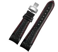 dongriuk Curved Interface Cowhide Leather Watch Strap For Mido Multifort M025.407 M025.627 M005.430 Watchband(Black red-Silver,23mm)