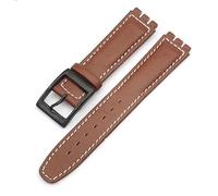 dongriuk Leather Strap For Swatch Cowhide Leather Watch Band Men Women Replacement Accessories(Brown white)