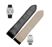 dongriuk Leather Watch Strap For Cartier Santos Santos 100 watchband with Folding Buckle(Black Silver Buckle,23mm)