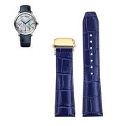 dongriuk Leather Watchband For Maurice Lacroix MP6528 Pontos PT6158 Cowhide Strap With Foding Buckle(Blue-gold,20mm)