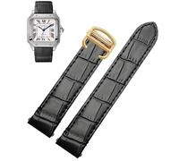 dongriuk Quick Release Leather Strap For Cartier Santos Classic Style WSSA0009 WSSA0010 WSSA0018 New SANTOS Watch Chain(Black-gold,19mm)