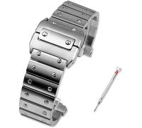 dongriuk Solid Stainless Steel Men's Wristband Watch Band For Cartier Santos 100 Series Bracelet With Butterfly Buckle Watch Accessories(Silver)