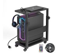 DongRong Computer Tower Stand with LED Light Strip,Mobile Rolling CPU Holder,Height Adjustable PC Tower Stand with Charging Station for Office Home
