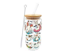 DONGSHANGIFT Silly Goose Glass Cup with Lid and Straw 18oz Summer Pool Party Silly Goose Juice Cup Cute Duck Iced Coffee Glass Double-Sided UV Printed, Funny Animal Gifts for Women and Teens