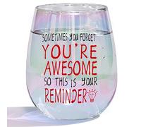 DONGSHANGIFT Thank You Gift for Women, Colleagues - 'Sometimes You Forget You're Awesome' Inspirational 15oz Rainbow Stemless Wine Glass - Thoughtful Gift for Best Friends