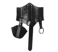 DONGSHUAI 3 Pcs Medieval Leather Belt Pouch Viking Corset Kit Knight Pirate Costume Accessory Set Viking Bag Nordic Vintage Pattern for Halloween LARP Cosplay Decoration Women Ladies,Black