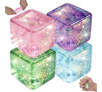 DONGTATA 4PCS Aurora Cube Fidget Toys Glitter Ice Cube Stress Toys Slow Rising Sensory Fidget for Adults Kids Soft Hand Toy for Anxiety Relief Focus ADHD Autism Desk Toy