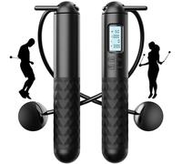 DONGTATA Cordless Skipping Ropes Ropeless Skipping Rope with Counter Wireless Jump Rope with Weighted Balls Portable Digital Fitness Training Equipment for Home Gym for Adults and Teens (Black)