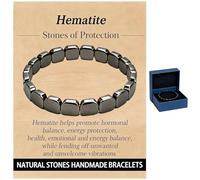 DONGTATA Hematite Bracelet Men Natural Magnetic Stone Bracelet Elastic Handmade Jewellery Gift Box Energy Balance Protection Bracelet for Men Father’s Day Gift for Him