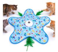 DONGTATA Interactive Cat Toy for Indoor Cats Automatic Hide and Seek Rechargeable Cat Toy with 2 Feather Wand Teasers Moving Mouse Squeaky Pet Toy for Kittens Adult Cats Blue