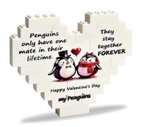 DONGTATA Valentine’s Day Gifts for Her Him, Heart Shaped Penguin Building Block Plaque, Romantic I Love You Gift for Boyfriend Girlfriend, Anniversary Love Desk Decor for Couples