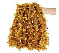 DONGZHI 10m Gold Christmas Tinsel Garland with Star for Christmas Tree Decorations (Gold)