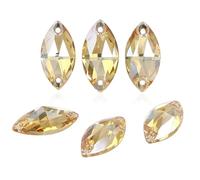 DONGZHOU Flatback Sew On Rhinestones，18 * 9mm Navette Shape Sewing Stone with Holes Crystal Clothing Accessories for Clothes,Shoes,Garments,DIY Crafts,Crystal Golden Shadow