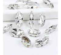 DONGZHOU Navette Shape Sew On Rhinestone with Silver Claw,48Pcs Mix Size Sewing Crystal Stone K9 Glass Gems for Clothes Shoes Jewelry Making DIY Crafts Wedding Decoration