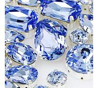 DONGZHOU Sew On Rhinestone Sewing Claw Rhinestones Setting with Holes K9 Crystal Gems Copper Flatback Fancy Stone for Jewelry Making DIY Crafts Clothes Shoes Mixed Shapes 82pcs Light Sapphire-114