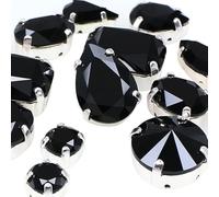 DONGZHOU Sew On Rhinestone, 82pcs Mixed Shapes Sewing Glass Rhinestones with Silver Claw Flatback K9 Crystal Gems for Jewelry Making DIY Crafts Clothes Shoes,Black-103