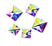 Dongzhou Sew On Rhinestones Flat Back Rhinestone with Holes Square AB Crystal Sewing Beads for Clothes Dress Crafts DIY Decorations