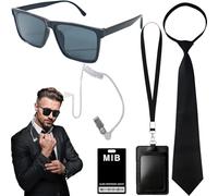 DONGZQAN 5Pcs Agent Costume Accessories, Men In Black Costume Accessories, Men In Black Accessories With Blak Sunglasses Zip Tie Earpiece Id Card for Men Women