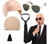 DONGZQAN Adults Mr Worldwide Accessory Set - Bald Cap, Halloween Costumes | Mens Ladies Music Icon Famous Celebrity Fancy Dress Costume Accessory Set