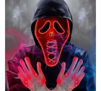 DONGZQAN Ghost Face Mask, Scream Led Mask With Multiple Light Modes, Light Up Mask, Boys Halloween Msk, Glow Msk & Gloves With Lights, Halloween Costumes for Men Adults Kids Boys (Red mask + gloves)