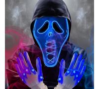 DONGZQAN Ghost Face Mask, Scream Led Mask With Multiple Light Modes, Light Up Mask, Boys Halloween Msk, Glow Msk & Gloves With Lights, Halloween Costumes for Men Adults Kids Boys