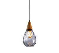DONHEK Glass Pendant Light Modern Wood Hanging Lamp Hammered Glass Ceiling Lighting Fixture Teardrop Dome Small Chandelier Dining Room Kitchen Island Suspension Lamps E27 Socket Star of Light