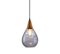 DONHEK Glass Pendant Light Modern Wood Hanging Lamp Hammered Glass Ceiling Lighting Fixture Teardrop Dome Small Chandelier Dining Room Kitchen Island Suspension Lamps E27 Socket Star of Light