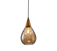 DONHEK Glass Pendant Light Modern Wood Hanging Lamp Hammered Glass Ceiling Lighting Fixture Teardrop Dome Small Chandelier Dining Room Kitchen Island Suspension Lamps E27 Socket Star of Light