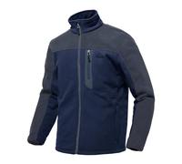 donhobo Mens Fleece Jackets Full Zip Lightweight Casual Jacket with Pockets Winter Coat Stand Collar Outdoor Softshell Jackets for Walking Hiking Fishing Camping(Navy + Grey, L)