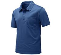 donhobo Men's Polos Shirts,Mens Rugby Shirt Top,Performance Left Chest Pocket Stretch Polo Shirt Grey Blue XL