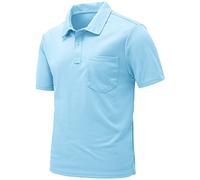 donhobo Men's Polos Shirts,Mens Rugby Shirt Top,Performance Left Chest Pocket Stretch Polo Shirt Sky Blue XL