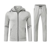 donhobo Mens Tracksuits Set Full Zip Hooded,Mens Track Suits 2 Piece,Sweatsuits for Men Jogging Tops Bottoms Casual Warm Sets Light Grey XXXL