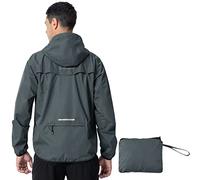 donhobo Men's Waterproof Jacket,Waterproof Rain Jackets Windbreaker Packable Hood Reflective Lightweight Quick Dry Raincoat with Zipper Pockets for Outdoor Cycling Traveling Grey XXL