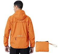 donhobo Men's Waterproof Jacket,Waterproof Rain Jackets Windbreaker Packable Hood Reflective Lightweight Quick Dry Raincoat with Zipper Pockets for Outdoor Cycling Traveling Orange L