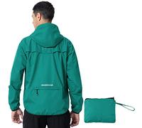 donhobo Men's Waterproof Jacket,Waterproof Rain Jackets Windbreaker Packable Hood Reflective Lightweight Quick Dry Raincoat with Zipper Pockets for Outdoor Cycling Traveling Green XXL