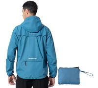 donhobo Men's Waterproof Jacket,Waterproof Rain Jackets Windbreaker Packable Hood Reflective Lightweight Quick Dry Raincoat with Zipper Pockets for Outdoor Cycling Traveling Blue XL