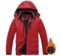donhobo Men's Waterproof Ski Jackets,Winter Fleece Windproof Jacket Outdoor Hiking Windbreaker Coats with Hood Red L-1