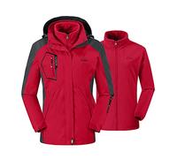 donhobo Womens 3 In 1 Jackets Fleece Ski Jacket Softshell Winter Waterproof Full Zip Windproof Coat Zip Pockets(Red,XXL)