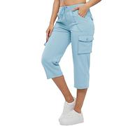 donhobo Women's Capri Golf Hiking Trousers,Ladies Cargo Capris Walking Pants,3/4 Length Trousers Lightweight Quick Dry Joggers Workout Shorts with 6 Pockets Light Blue XL