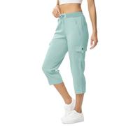 donhobo Womens Cargo Hiking Walking Trousers,Capri Cropped Shorts Trouser Women,Ladies Lightweight Summer 3/4 Length Pants Elasticated Waist Short Quick Dry with 4 Pockets Grey Blue XS