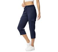 donhobo Womens Cargo Hiking Walking Trousers,Capri Cropped Shorts Trouser Women,Ladies Lightweight Summer 3/4 Length Pants Elasticated Waist Short Quick Dry with 4 Pockets Navy S