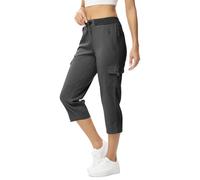 donhobo Womens Cargo Hiking Walking Trousers,Capri Cropped Shorts Trouser Women,Ladies Lightweight Summer 3/4 Length Pants Elasticated Waist Short Quick Dry with 4 Pockets Grey L