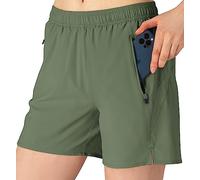 donhobo Womens Gym Running Shorts with Zipper Pockets,Ladies Running Short,2 in 1 Breathable Quick Dry Fitness Shorts for Workout Training Yoga Jogging Pilates Green XXL