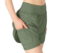 donhobo Womens Running Gym 2 in 1 Sports Shorts with Pockets,Breathable Quick Dry Fitness Shorts for Workout Training Yoga Jogging Pilates Green L