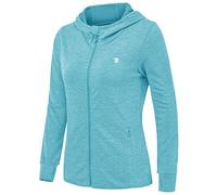 donhobo Women's Running Jackets with Thumb Hole,Long Sleeve Gym Sport Zip Up Hoodie Top Breathable Quick-Dry Tops with Zip Side Pocket LightBlue L