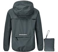 donhobo Women's Waterproof Jacket,Waterproof Rain Jackets Windbreaker Packable Hood Reflective Lightweight Quick Dry Raincoat with Zipper Pockets for Outdoor Cycling Traveling Grey XL