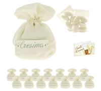 Doni Bomboniere Confirmation Set of 12 White Cotton Confetti Bags with Confirmation Writing with White Chocolate Confetti Sachets Made in Italy Customisable Confetti Cards