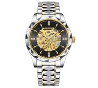 DoniRudy Men's Automatic Mechanical Watches for Men Business Dress Luminous Waterproof Luxury Diamond Men's Watch Gold Dial, BLACK